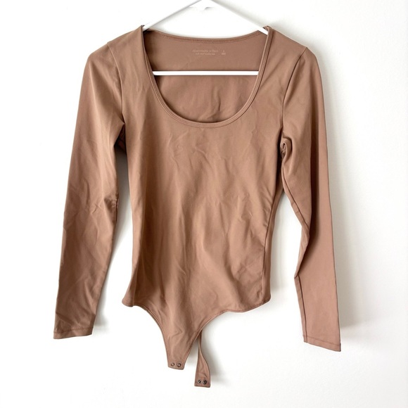 Abercrombie & Fitch Soft AF Collection Tan Brown Thong Bodysuit Scoop-neck - Picture 1 of 10